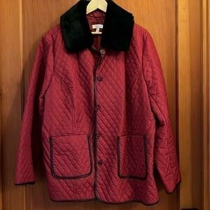 Charter Club vintage red jacket- detachable faux fur collar, buttons, pockets
